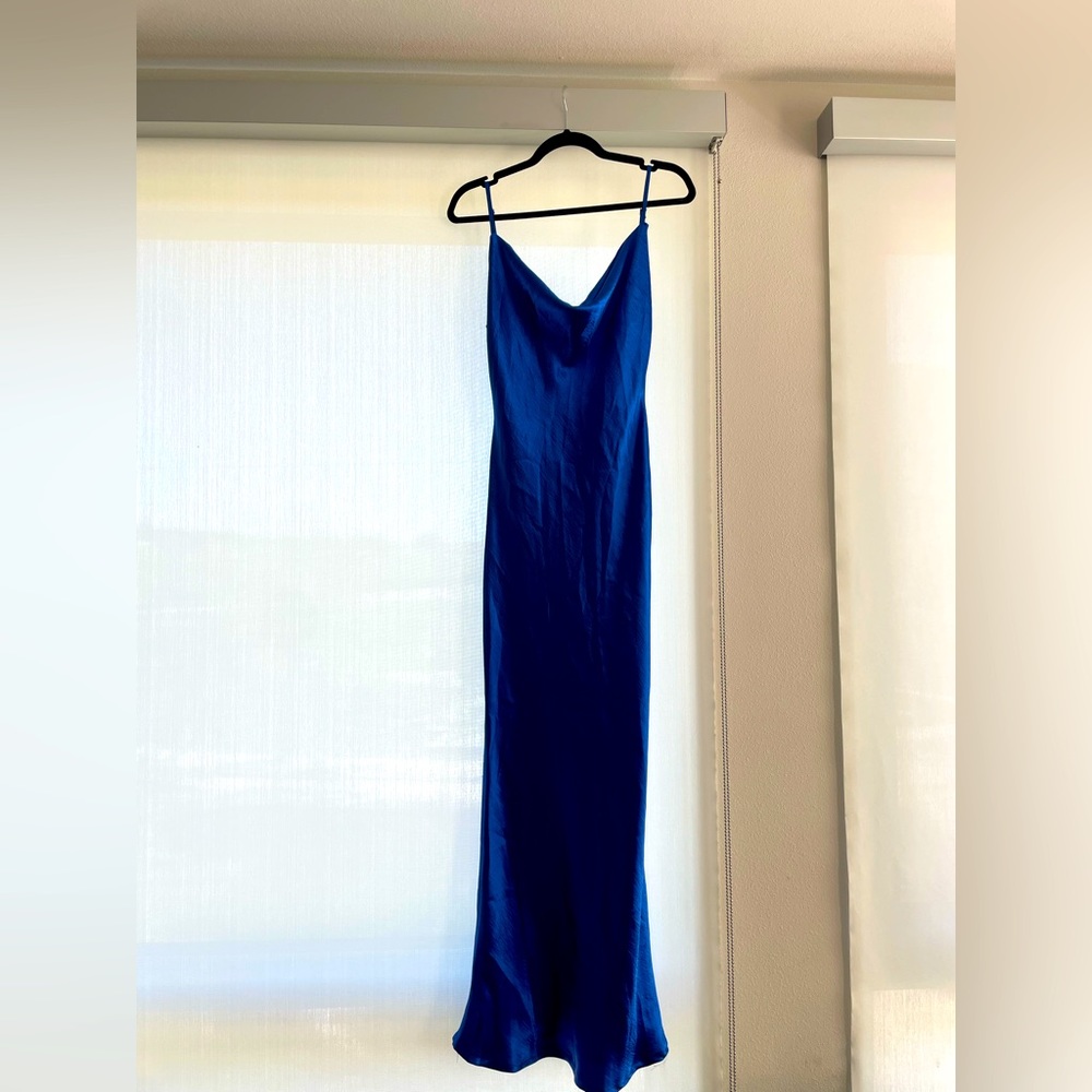 Satin royal blue maxi length slip dress